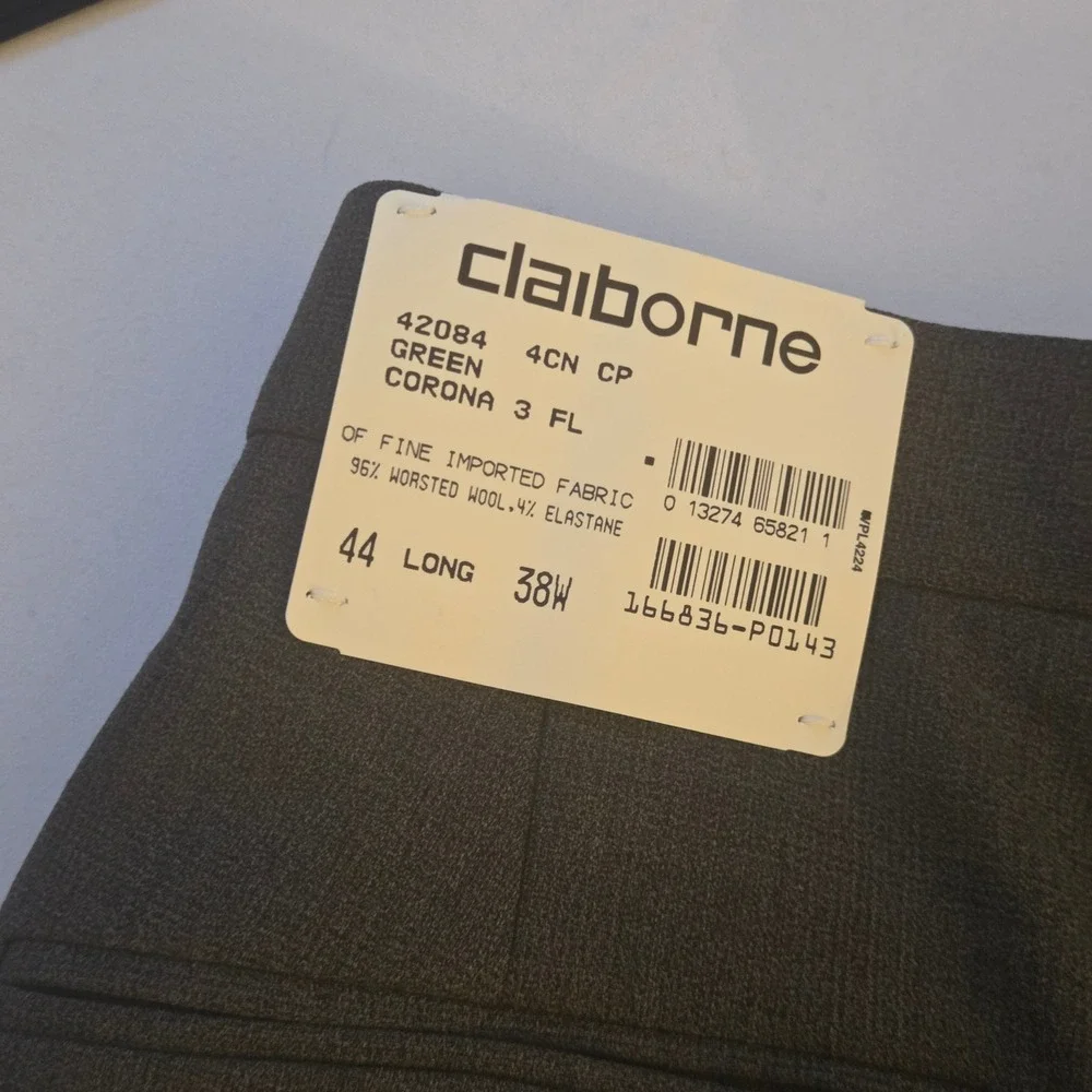 Claiborne Mens Vintage Worsted Wool Pleated Dress Pants Green 38W Unhemmed NWT